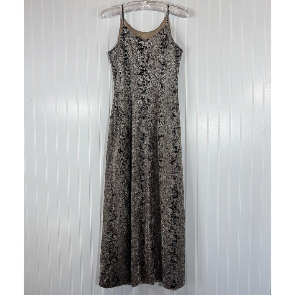 Vtg 90s Slip Dress Sz 4 Textured Velvet Snake Y2K Kennedy Mob Wife Chic Neutral - Picture 3 of 15